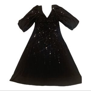 Nylon Black Sequined V-Neck Evening Cocktail Formal Dress Size 6
